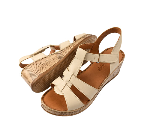 Sandale casual, dama, ANNA VIOTTI, D72-611, crem, piele naturala, cu platforma